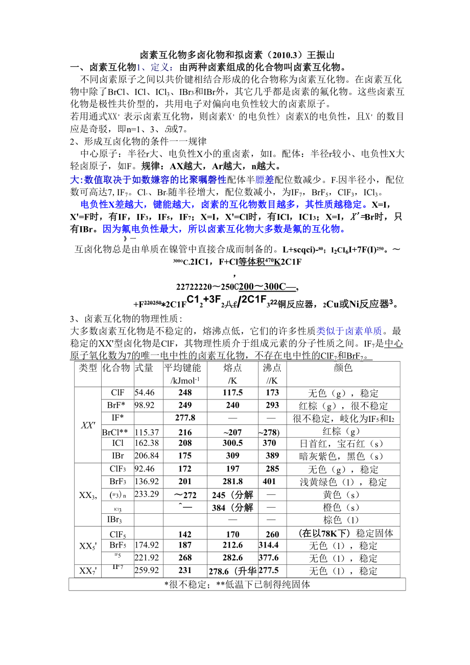 3卤素互化物、多卤化物和拟卤素_第1页