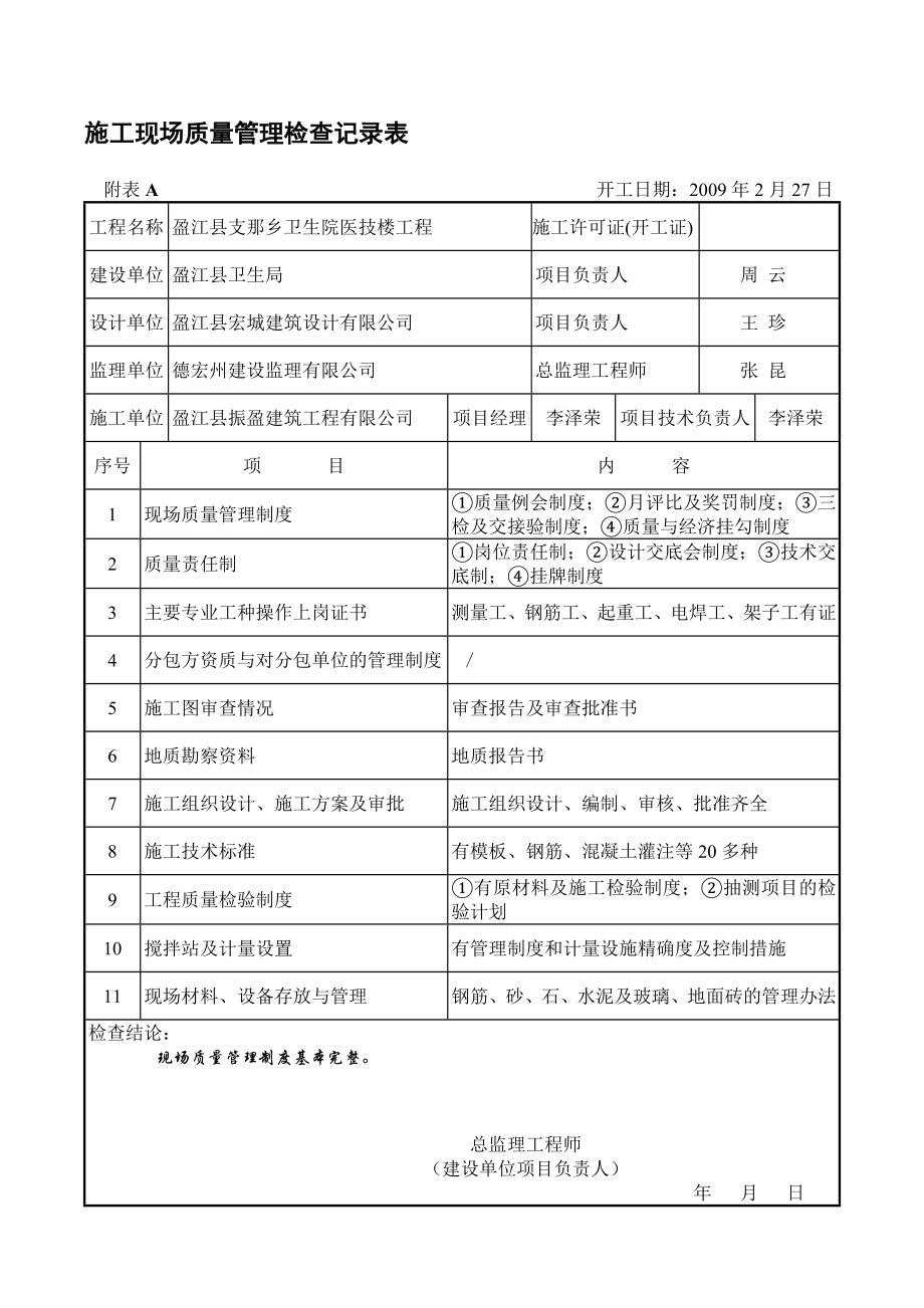 建筑工程施工质量验收表格（参考）_第1页