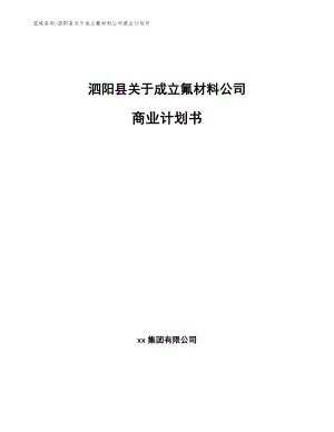 泗阳县关于成立氟材料公司商业计划书