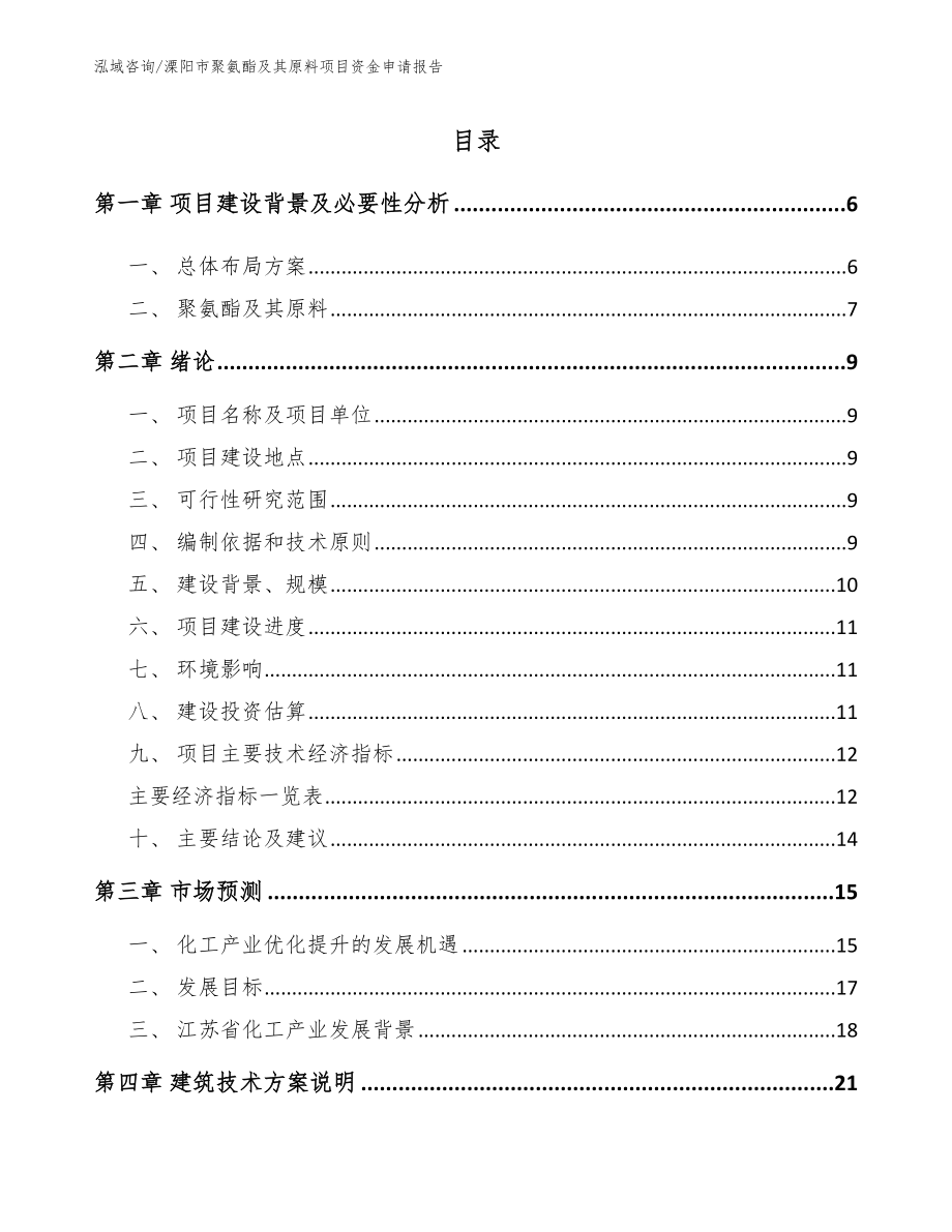 溧阳市聚氨酯及其原料项目资金申请报告【模板范文】_第1页