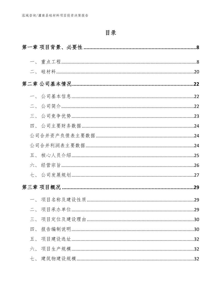 灌南县硅材料项目投资决策报告_模板_第1页