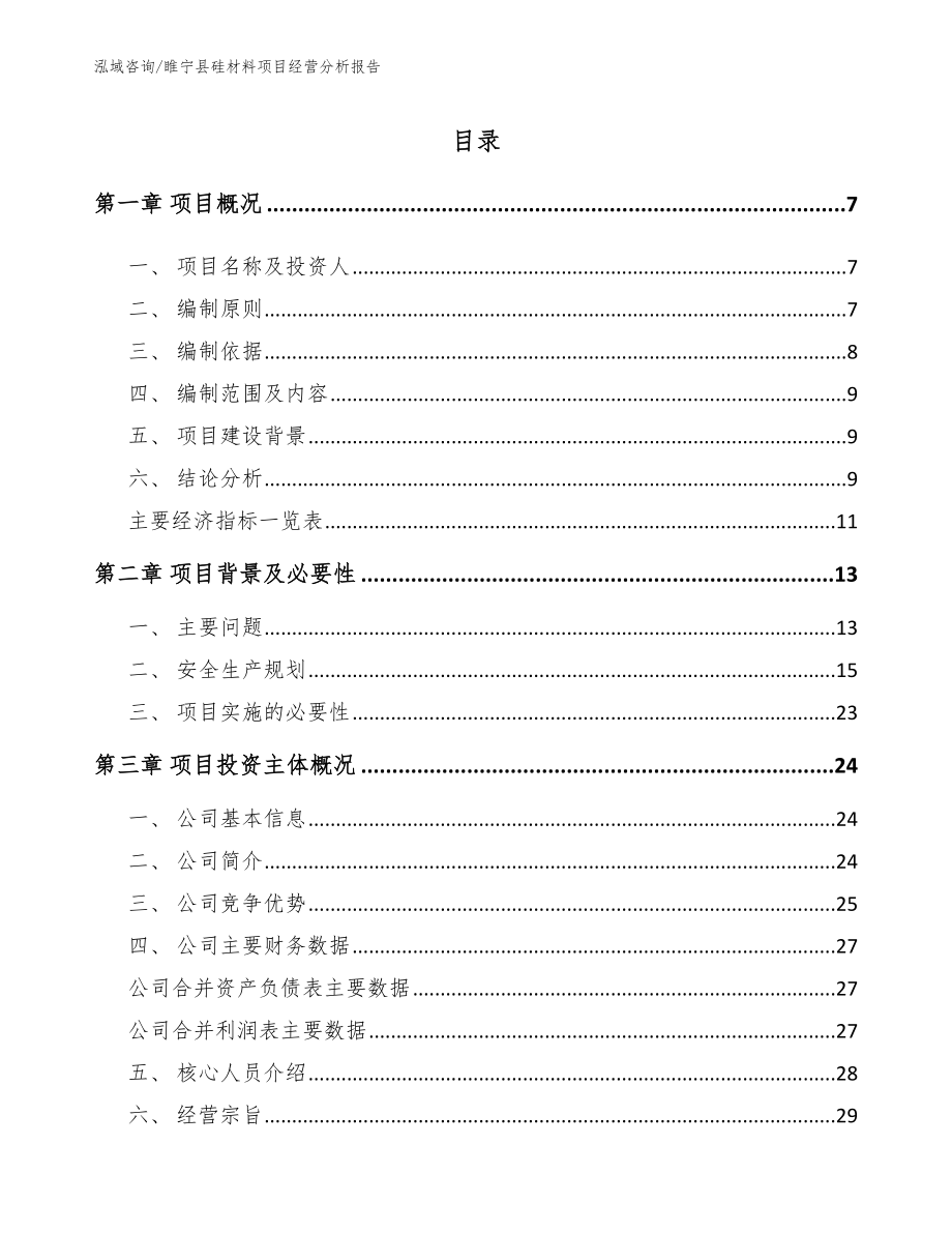 睢宁县硅材料项目经营分析报告_第1页