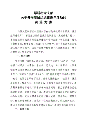 琴峪村党支部开展基层组织建设年活动的实施方案