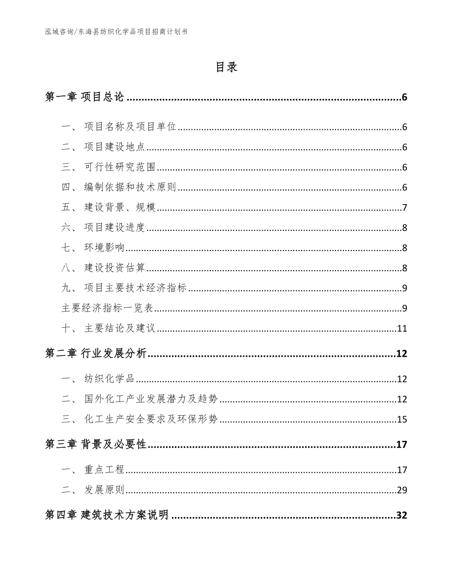 东海县纺织化学品项目招商计划书（参考范文）_第1页