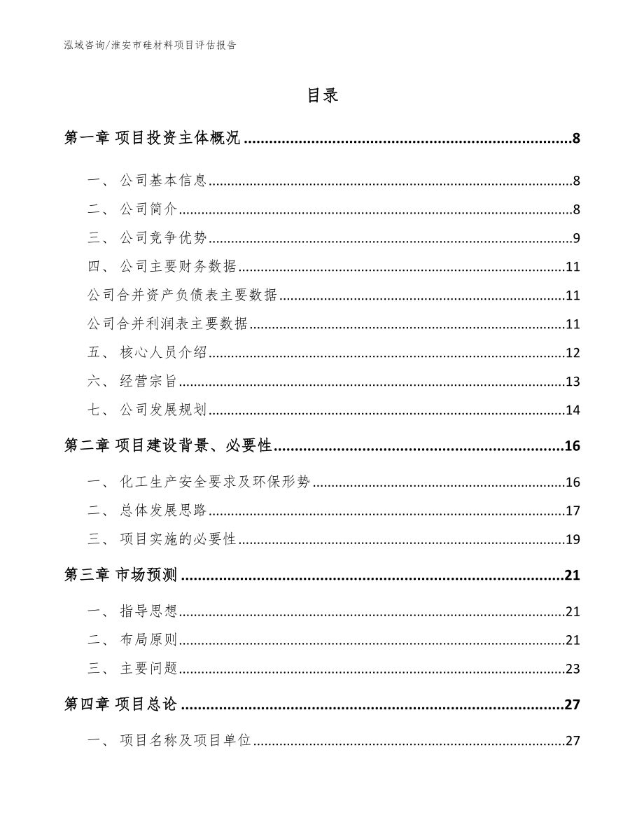 淮安市硅材料项目评估报告模板范文_第1页