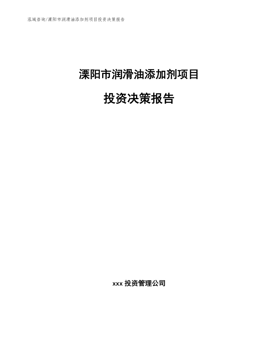 溧阳市润滑油添加剂项目投资决策报告_第1页