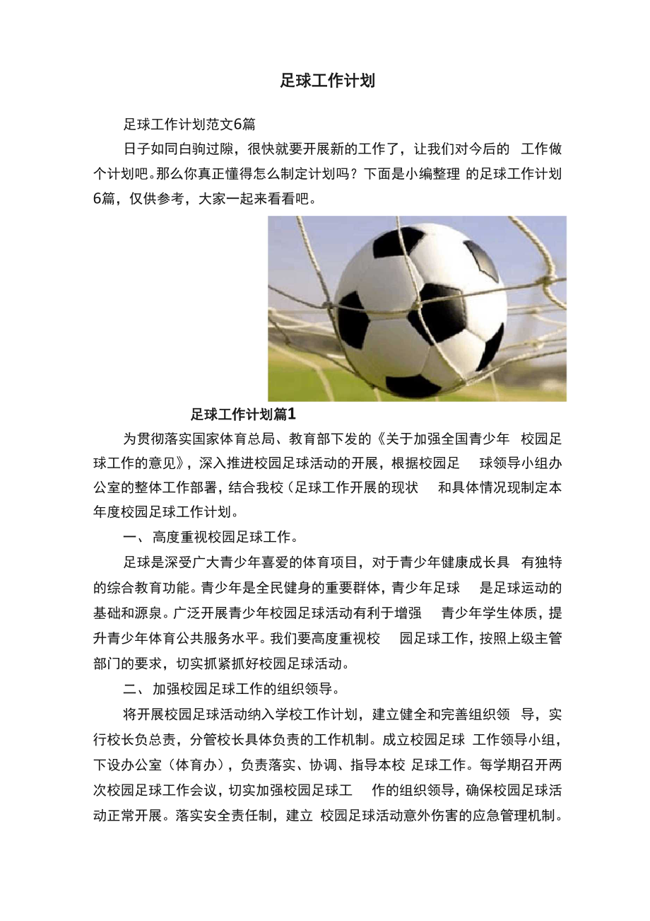 足球工作计划_第1页