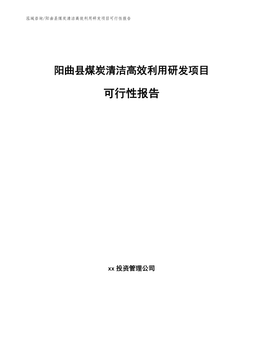 阳曲县煤炭清洁高效利用研发项目可行性报告【范文参考】_第1页