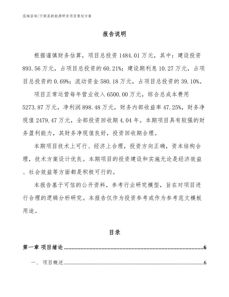 万荣县新能源研发项目策划方案（模板）_第1页