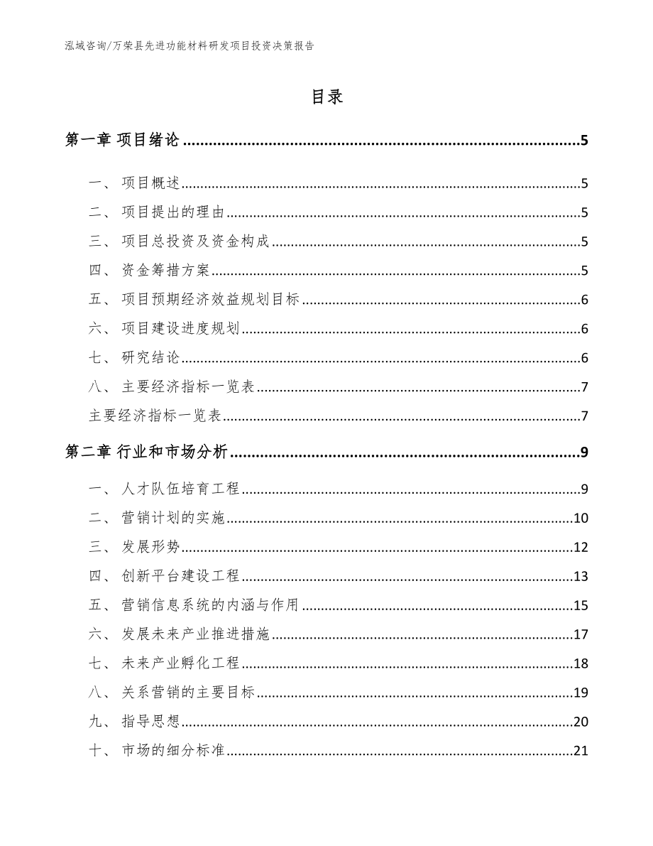 万荣县先进功能材料研发项目投资决策报告（模板）_第1页