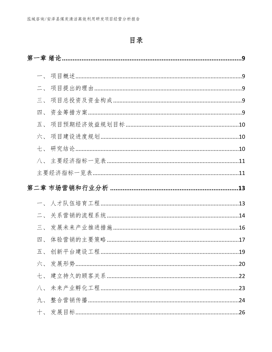 安泽县煤炭清洁高效利用研发项目经营分析报告_模板范本_第1页