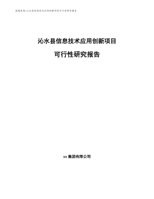沁水县信息技术应用创新项目可行性研究报告