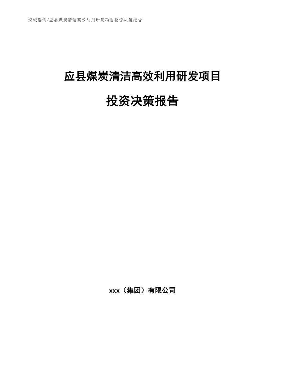 应县煤炭清洁高效利用研发项目投资决策报告（范文参考）_第1页