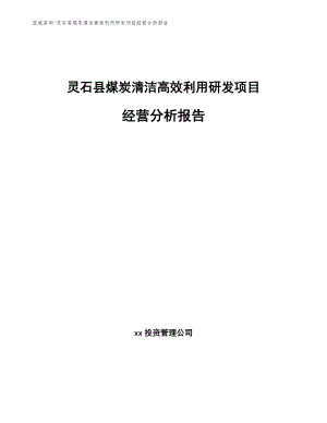 灵石县煤炭清洁高效利用研发项目经营分析报告【范文参考】