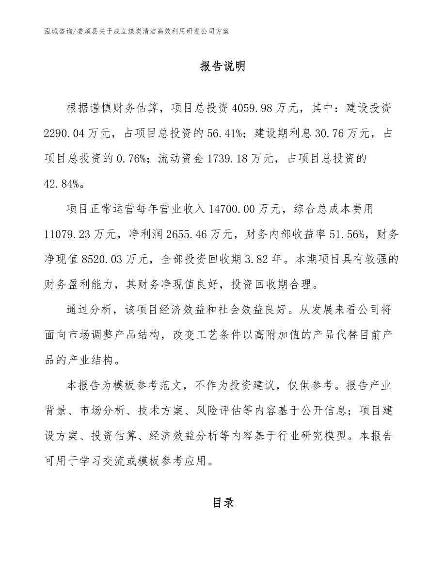 娄烦县关于成立煤炭清洁高效利用研发公司方案（模板范文）_第1页