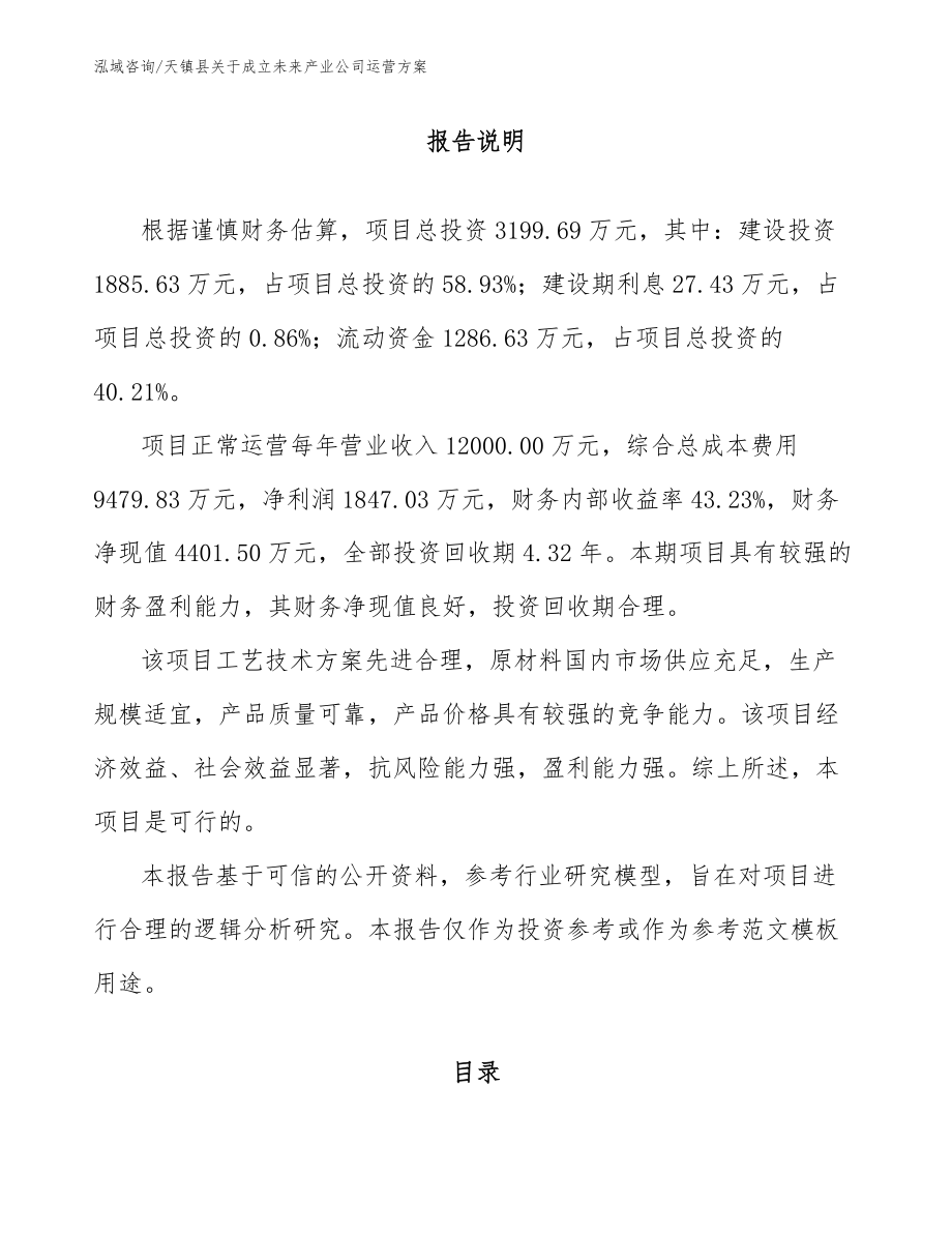 天镇县关于成立未来产业公司运营方案_模板范文_第1页