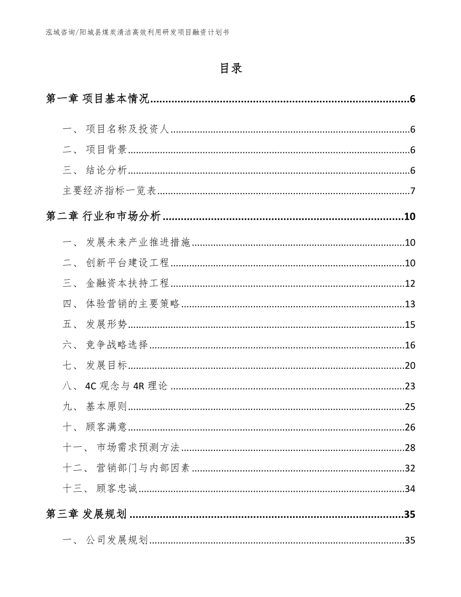 阳城县煤炭清洁高效利用研发项目融资计划书_第1页
