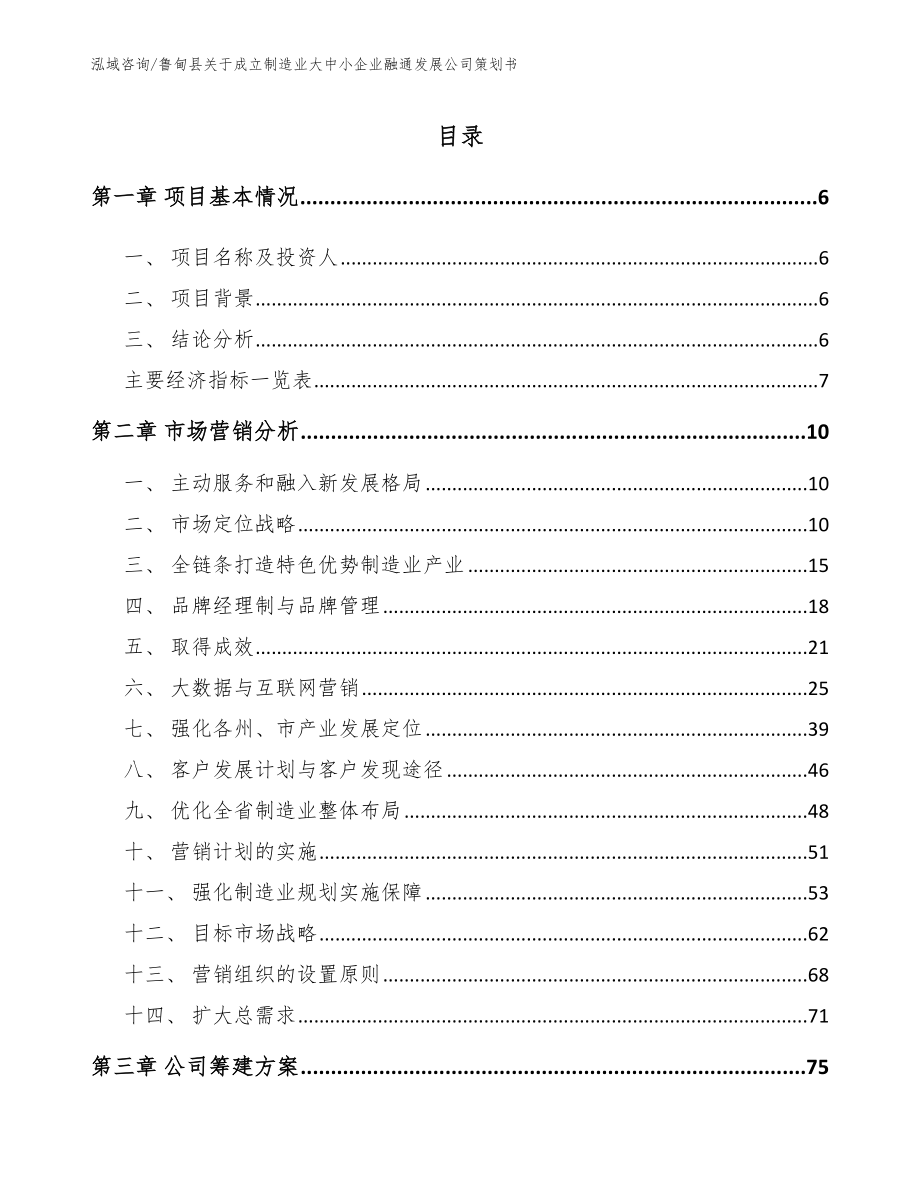 鲁甸县关于成立制造业大中小企业融通发展公司策划书_第1页