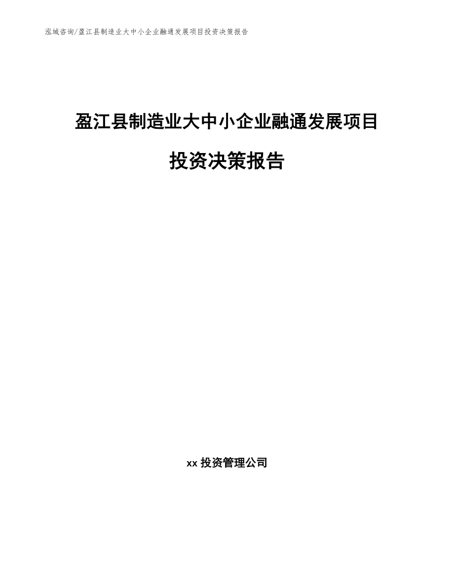 盈江县制造业大中小企业融通发展项目投资决策报告_第1页