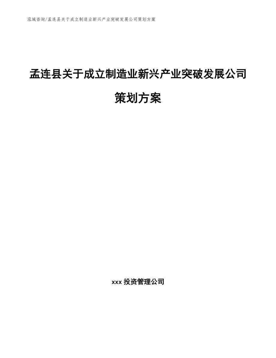 孟连县关于成立制造业新兴产业突破发展公司策划方案_第1页