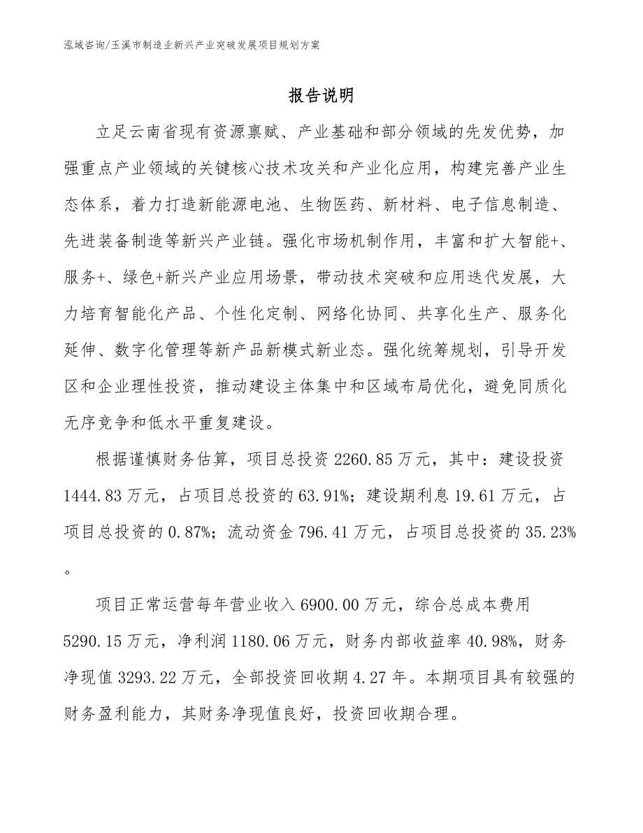 玉溪市制造业新兴产业突破发展项目规划方案_第1页