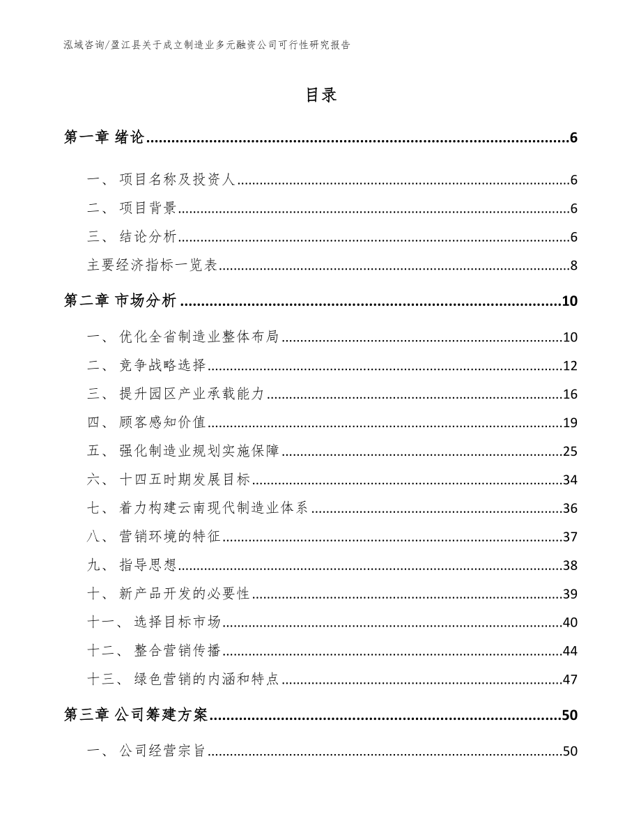 盈江县关于成立制造业多元融资公司可行性研究报告_第1页