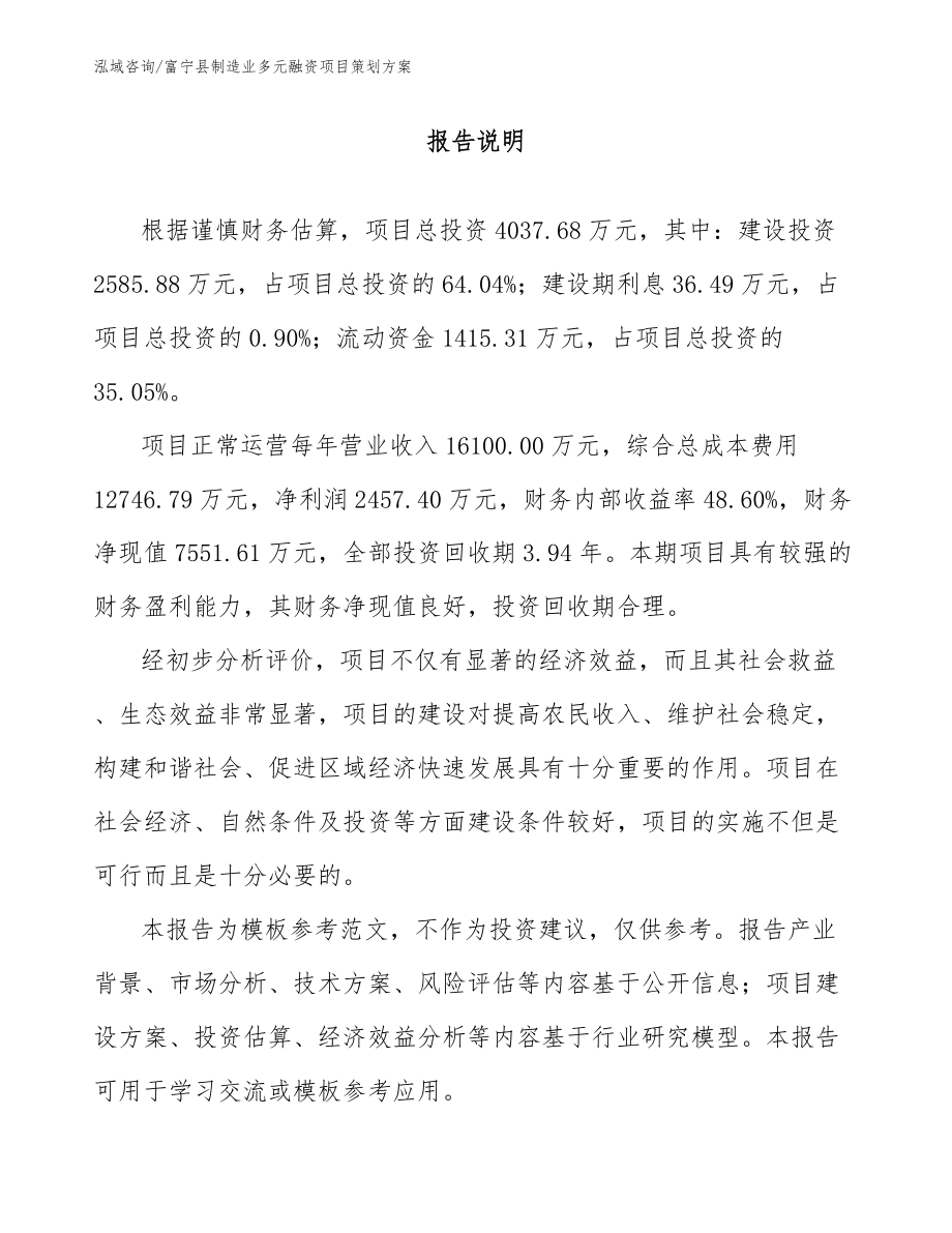 富宁县制造业多元融资项目策划方案_第1页