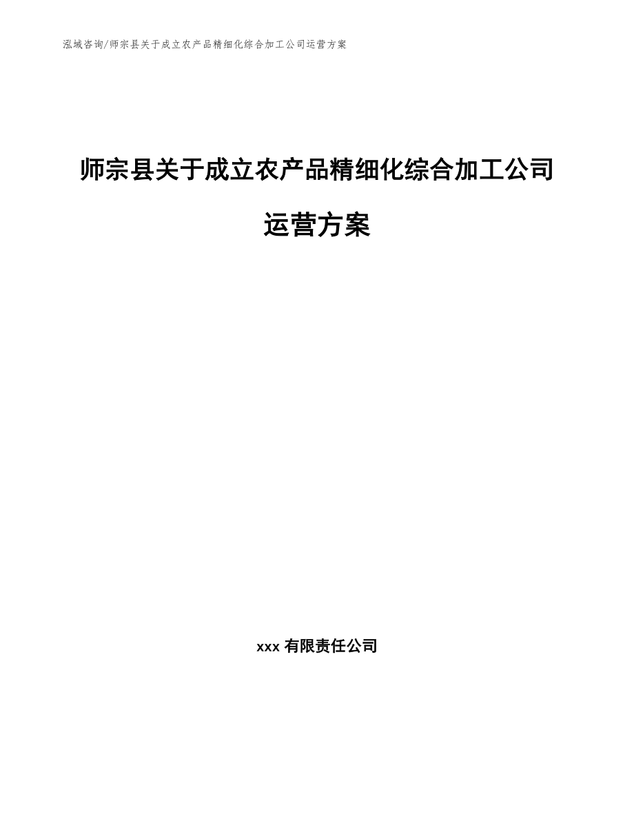 师宗县关于成立农产品精细化综合加工公司运营方案_第1页