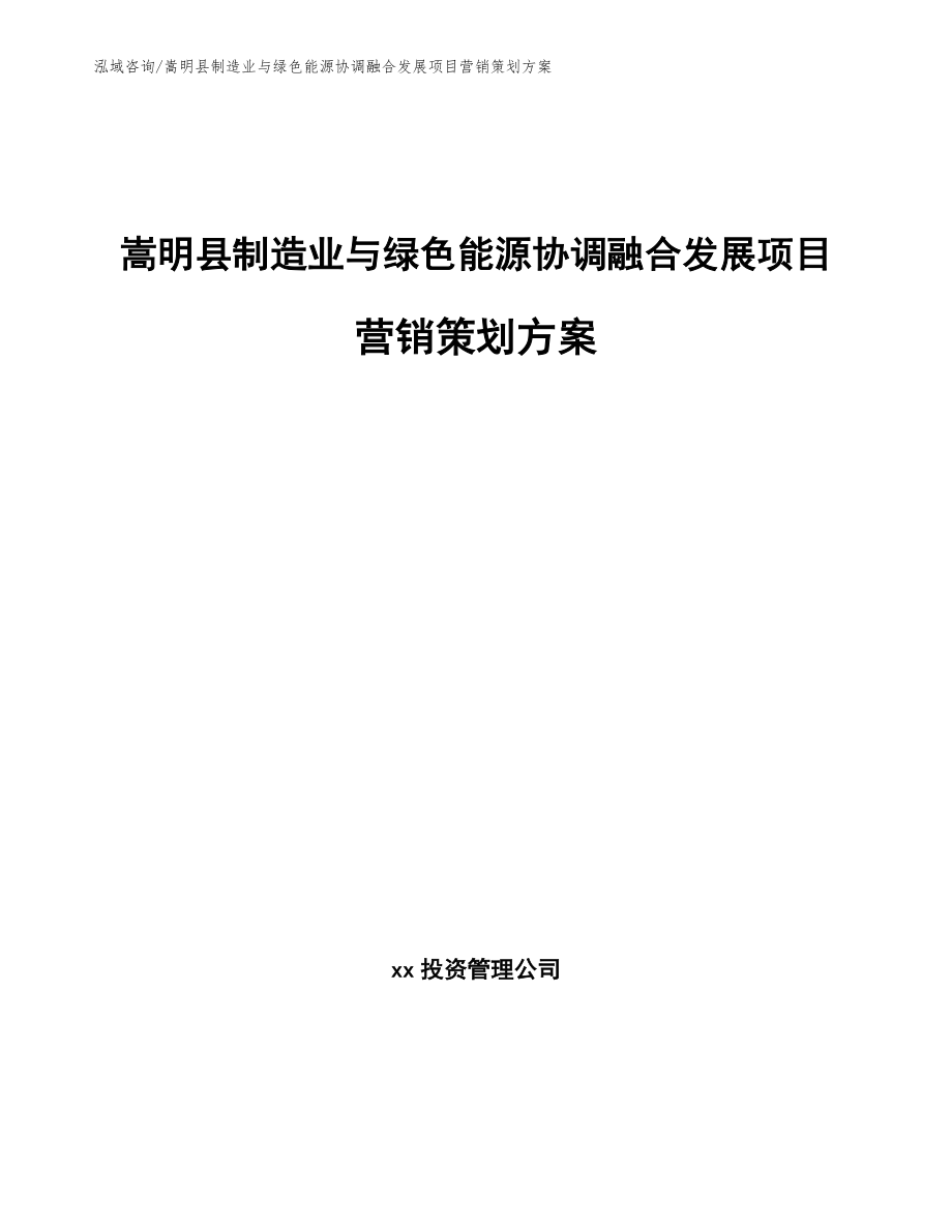 嵩明县制造业与绿色能源协调融合发展项目营销策划方案（范文模板）_第1页