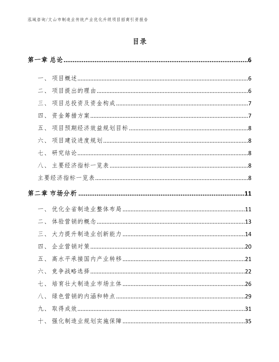 文山市制造业传统产业优化升级项目招商引资报告模板范文_第1页