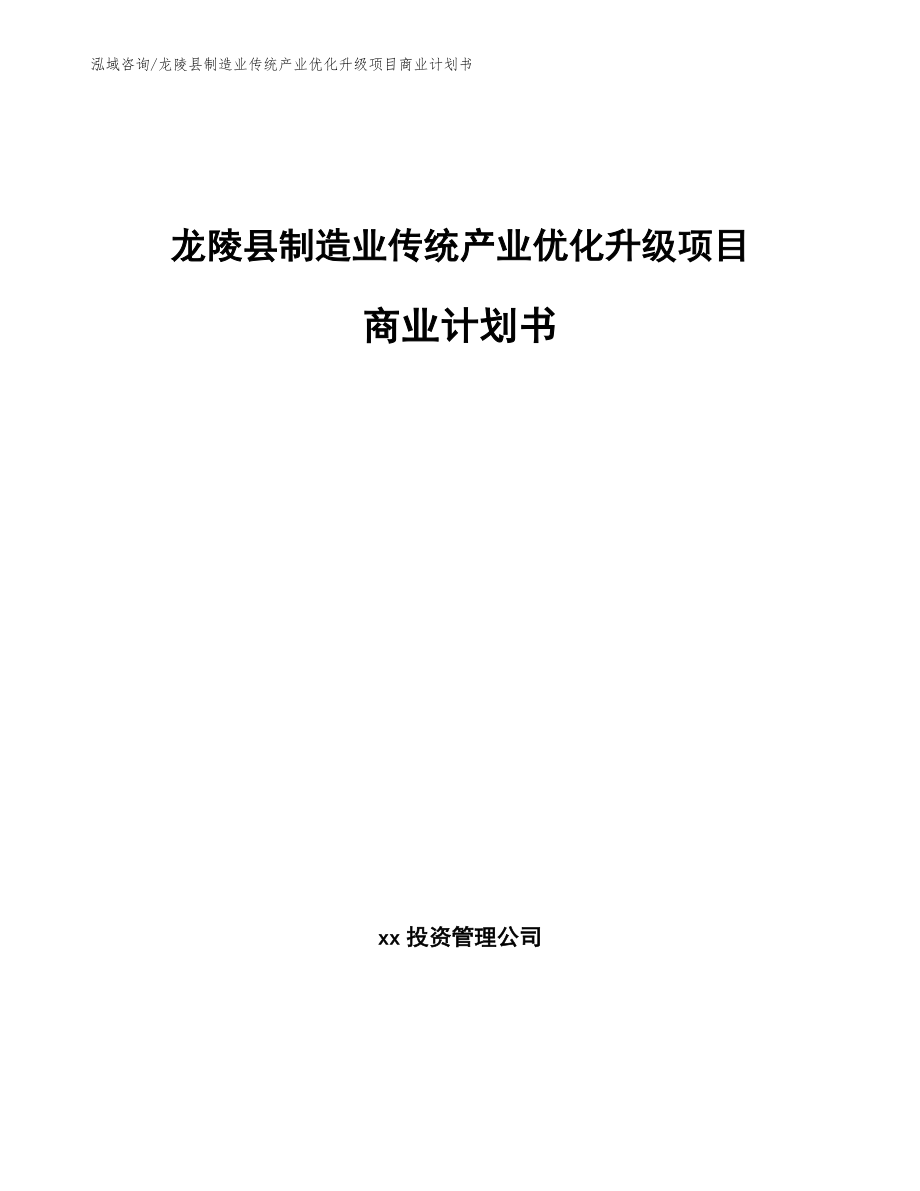 龙陵县制造业传统产业优化升级项目商业计划书范文模板_第1页