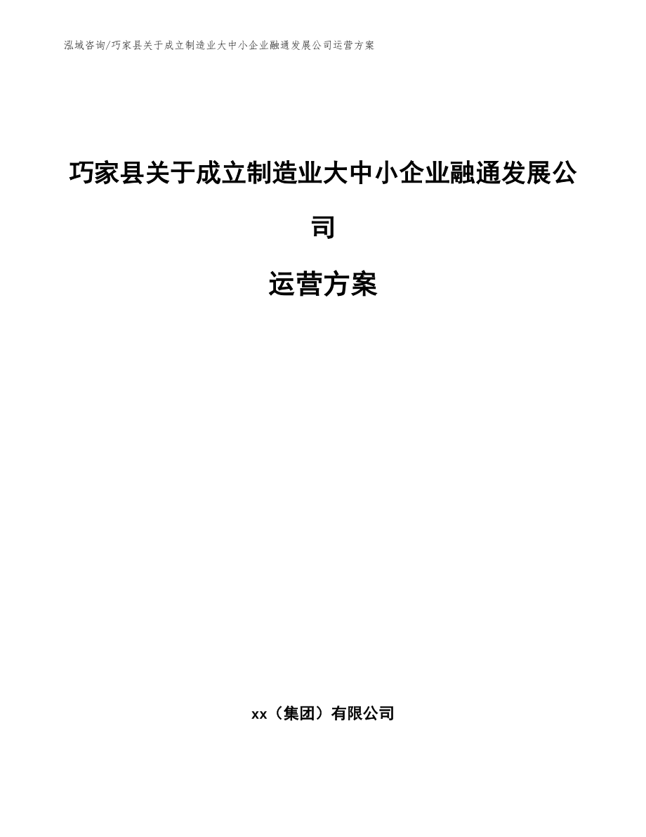 巧家县关于成立制造业大中小企业融通发展公司运营方案（范文参考）_第1页