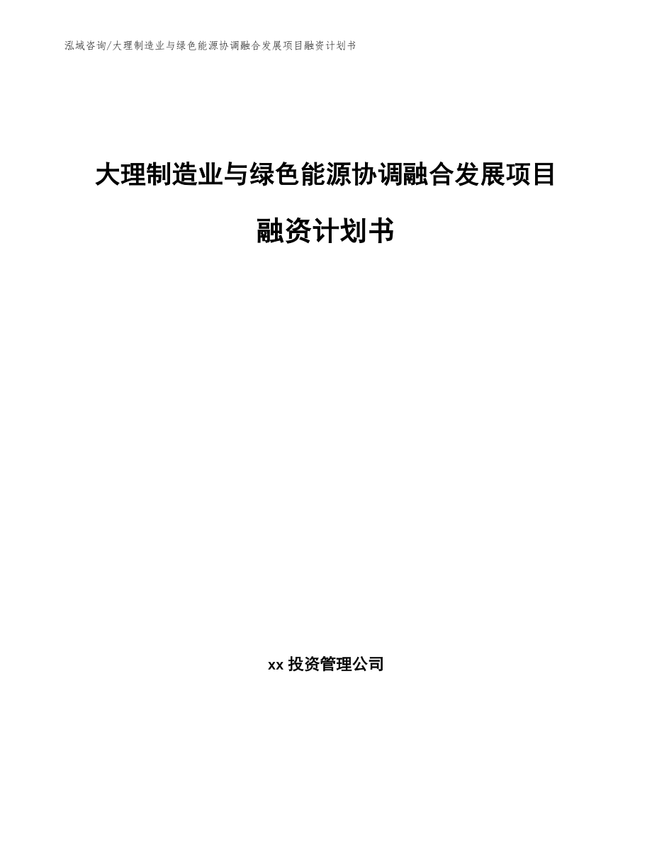 大理制造业与绿色能源协调融合发展项目融资计划书（参考范文）_第1页