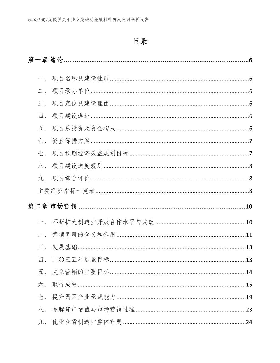 龙陵县关于成立先进功能膜材料研发公司分析报告_模板_第1页