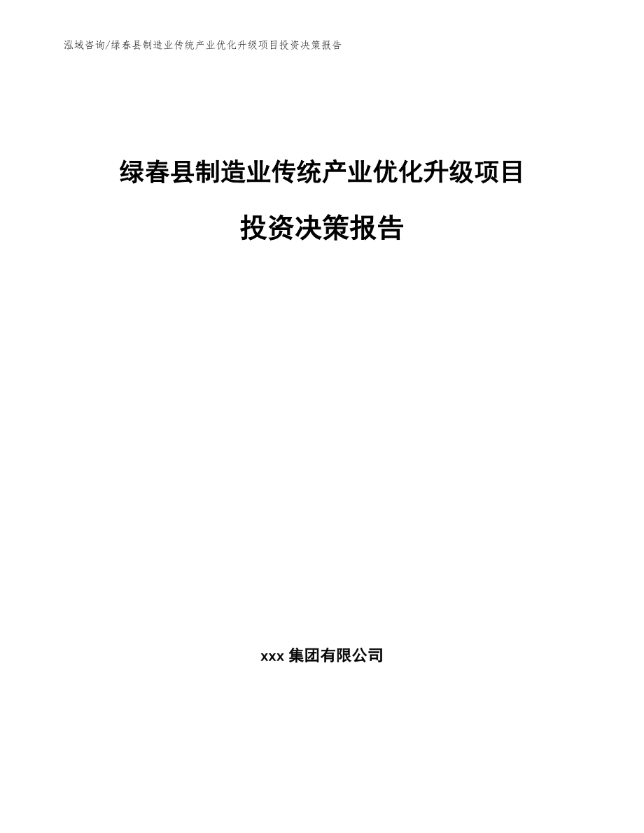 绿春县制造业传统产业优化升级项目投资决策报告_第1页
