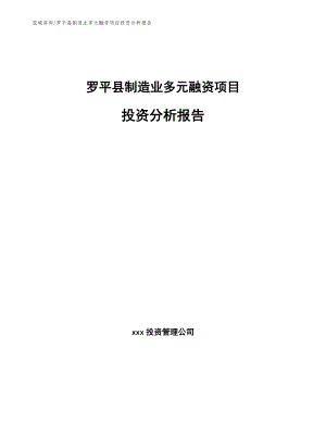 罗平县制造业多元融资项目投资分析报告（范文）