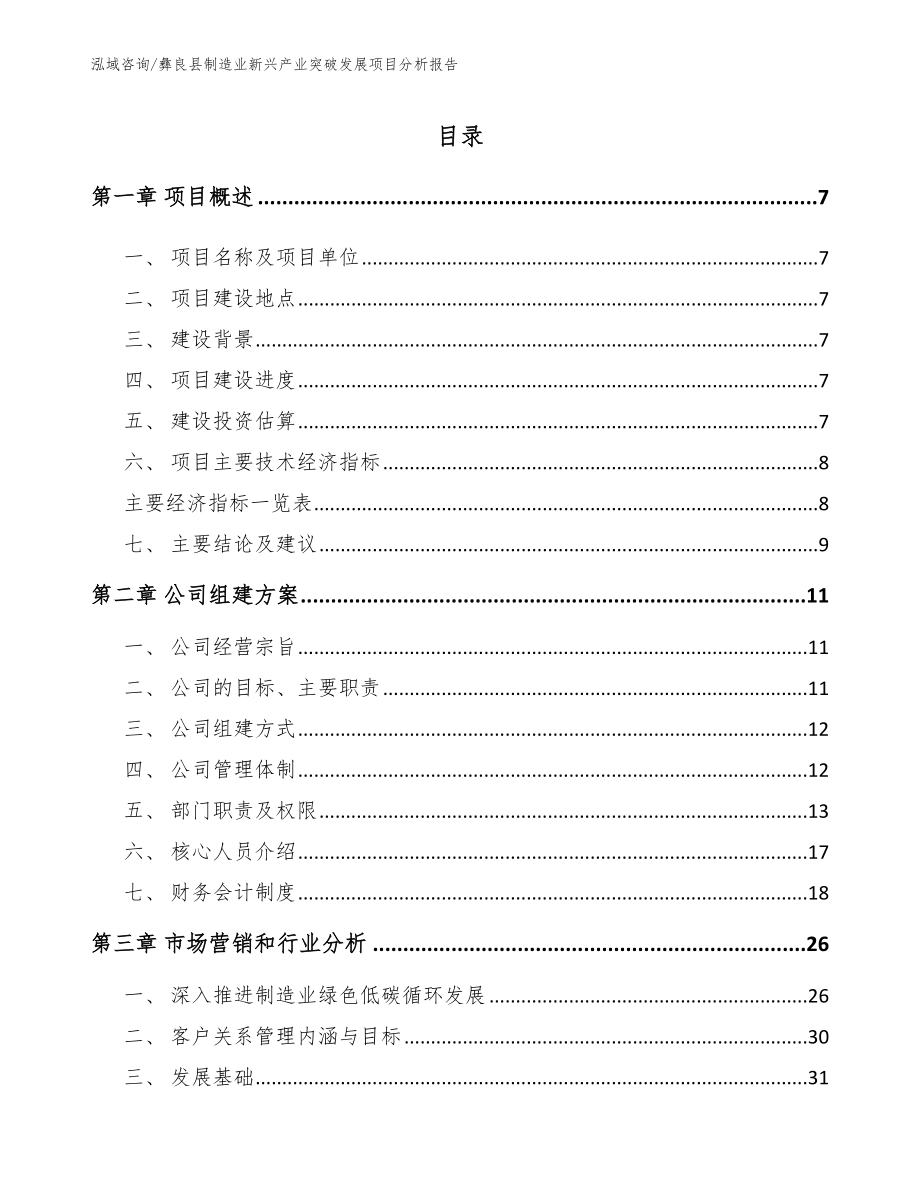 彝良县制造业新兴产业突破发展项目分析报告_第1页