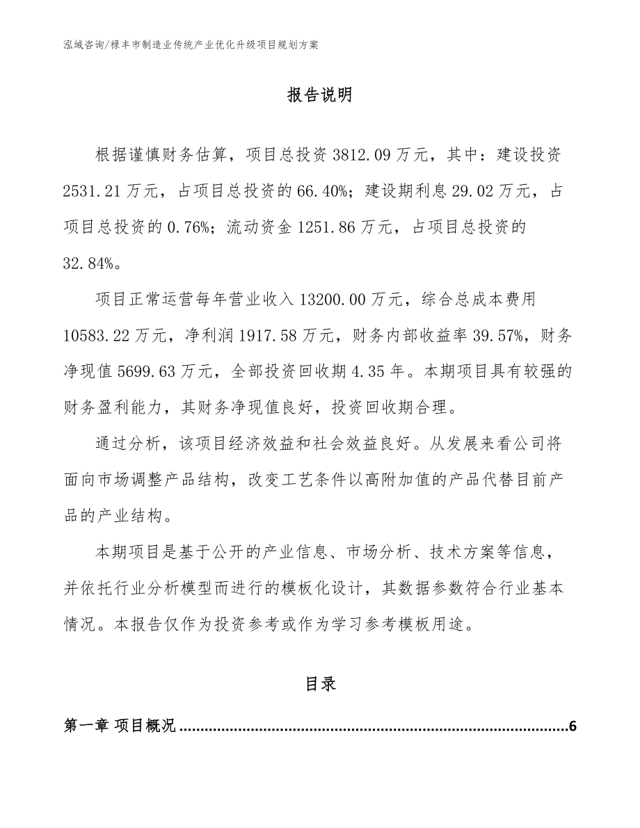 禄丰市制造业传统产业优化升级项目规划方案【模板参考】_第1页