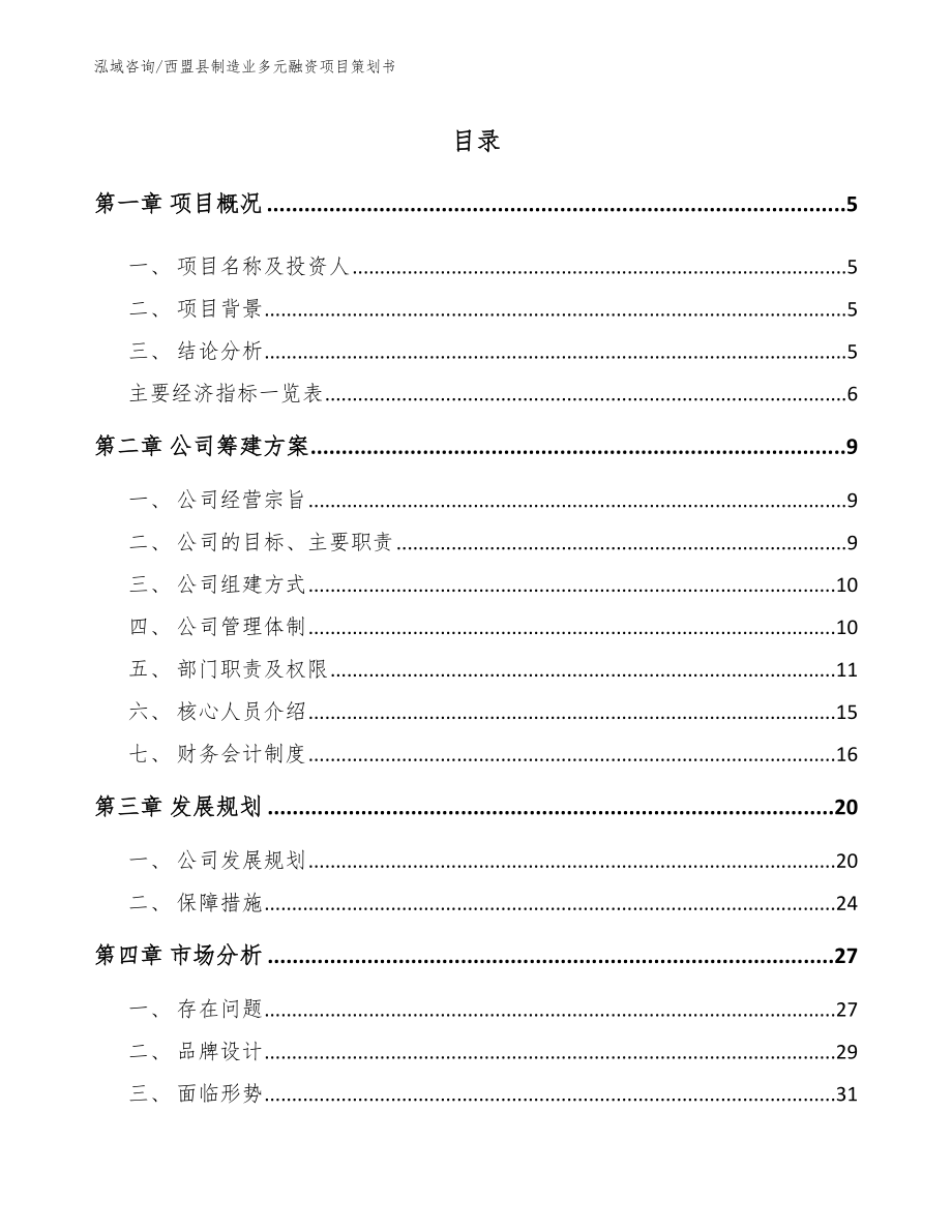 西盟县制造业多元融资项目策划书（参考模板）_第1页