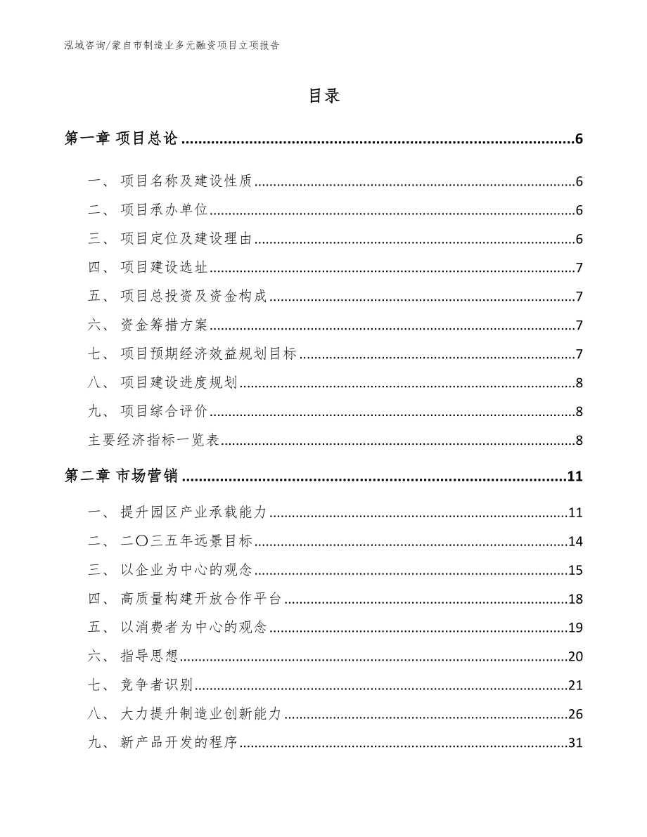 蒙自市制造业多元融资项目立项报告【范文参考】_第1页