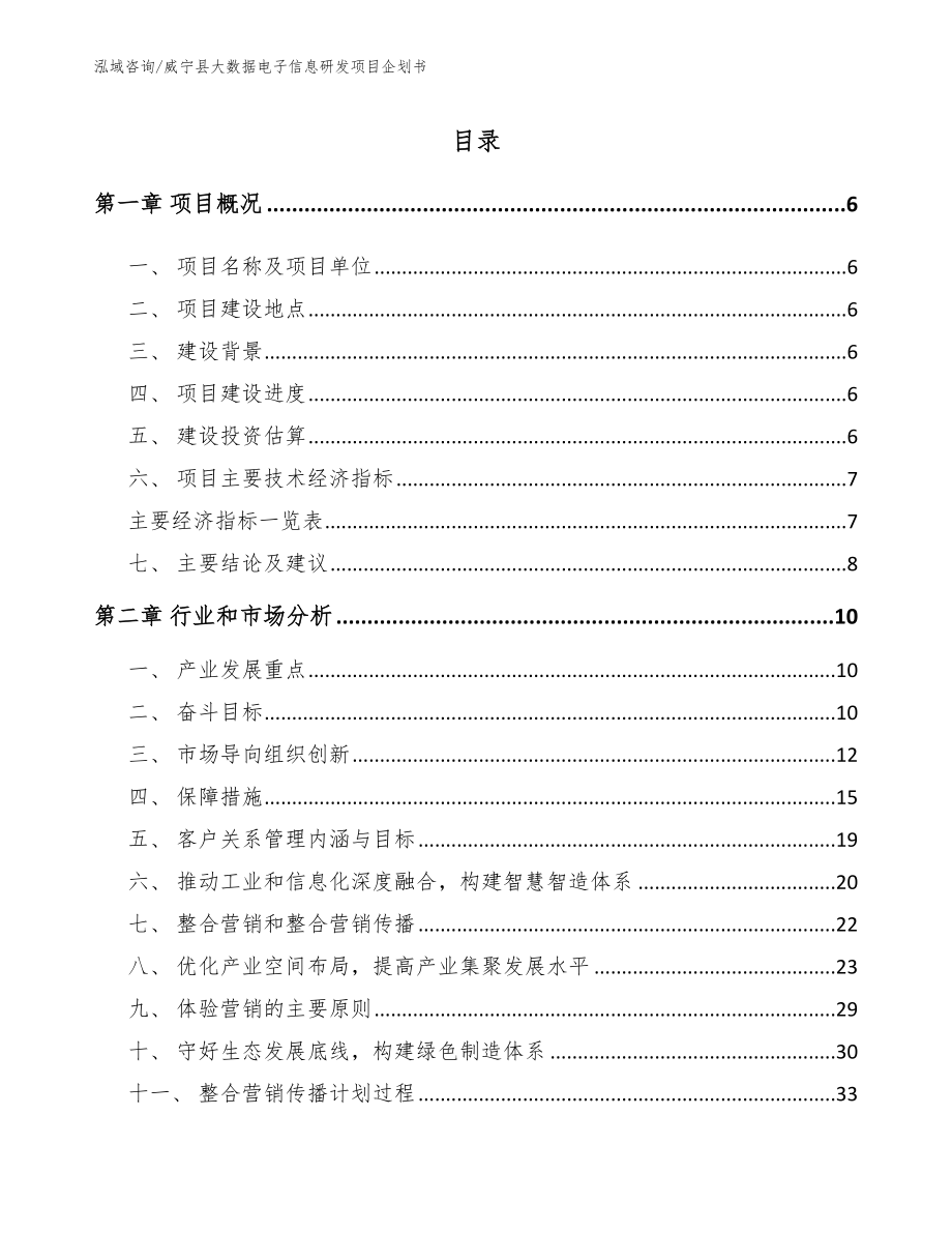 威宁县大数据电子信息研发项目企划书（模板范文）_第1页