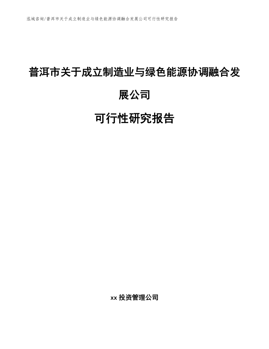 普洱市关于成立制造业与绿色能源协调融合发展公司可行性研究报告_第1页