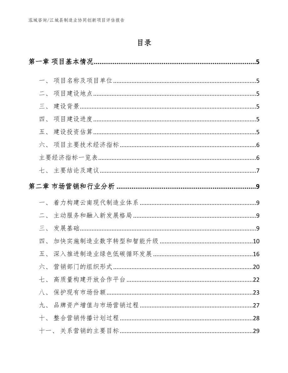 江城县制造业协同创新项目评估报告模板范本_第1页