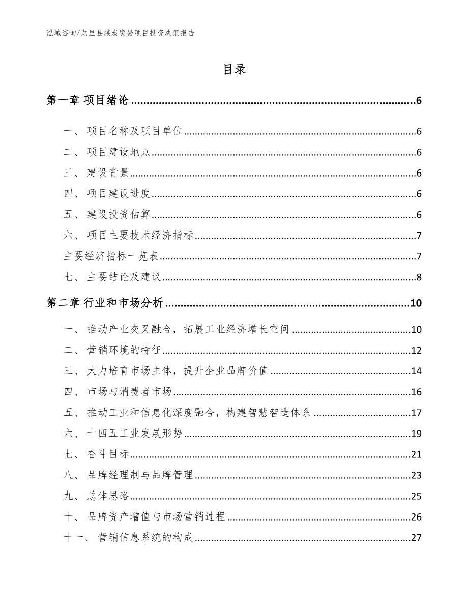 龙里县煤炭贸易项目投资决策报告_模板_第1页