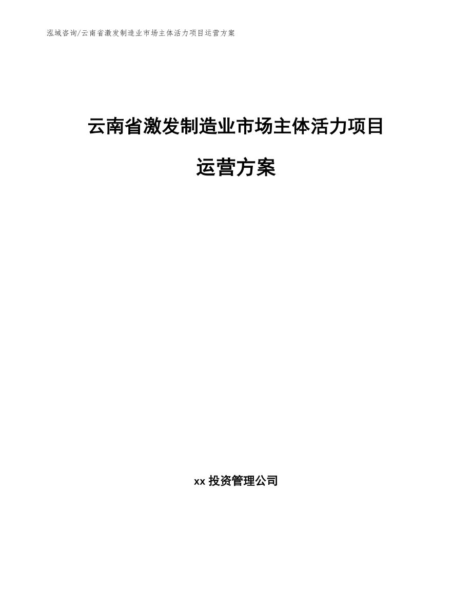 云南省激发制造业市场主体活力项目运营方案参考模板_第1页