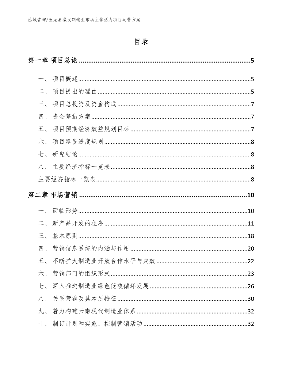 玉龙县激发制造业市场主体活力项目运营方案【模板范文】_第1页