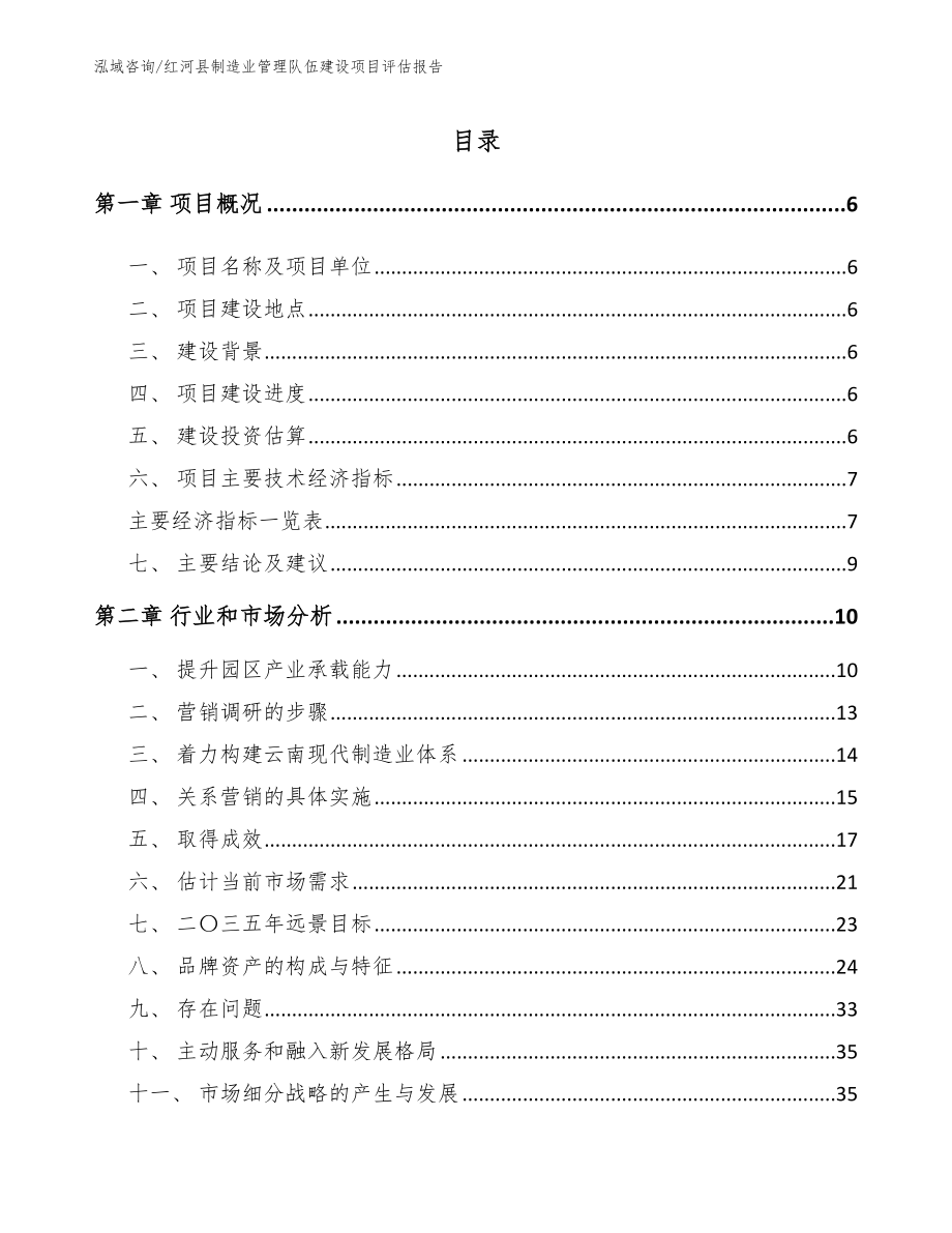 红河县制造业管理队伍建设项目评估报告（模板范本）_第1页
