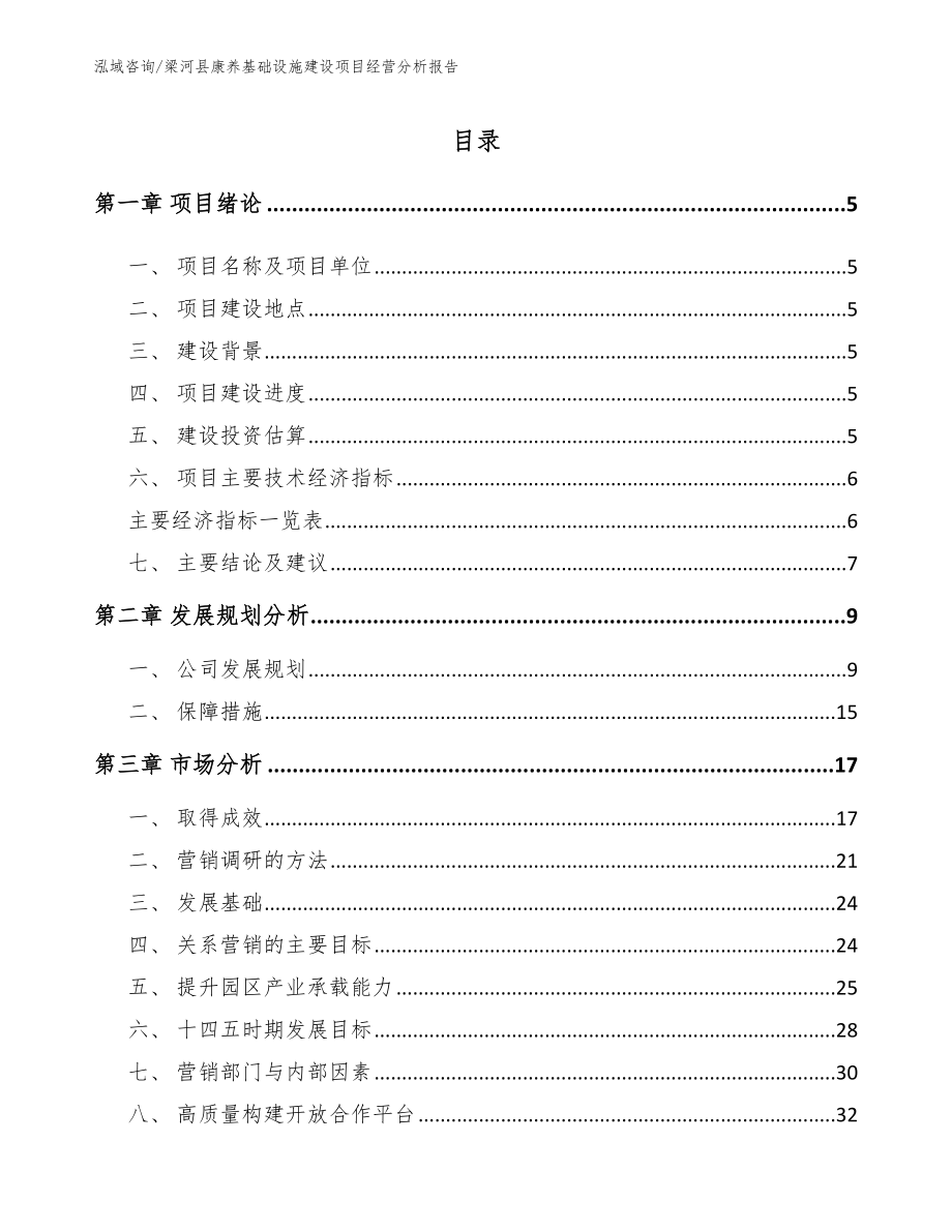 梁河县康养基础设施建设项目经营分析报告_范文_第1页