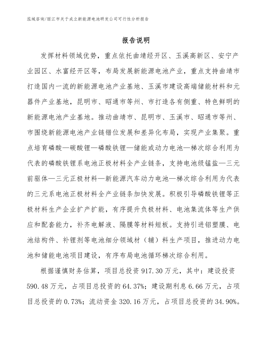 丽江市关于成立新能源电池研发公司可行性分析报告_第1页