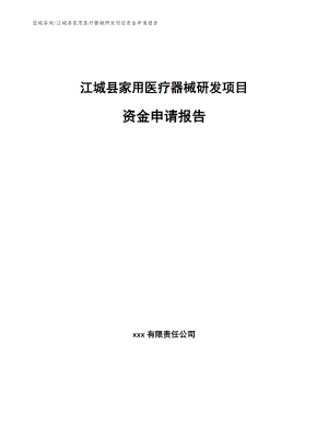 江城县家用医疗器械研发项目资金申请报告模板参考